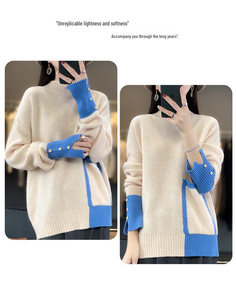 Versatile High-Neck Wool Sweater: Korean Style Cashmere Feel for Fashionable Women