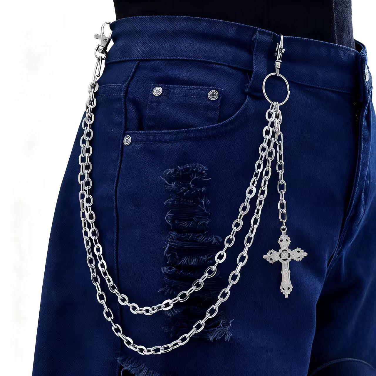 Trendy Double-Layer Cross Pendant Pants Chain - Versatile, Hip Hop Men s Accessory