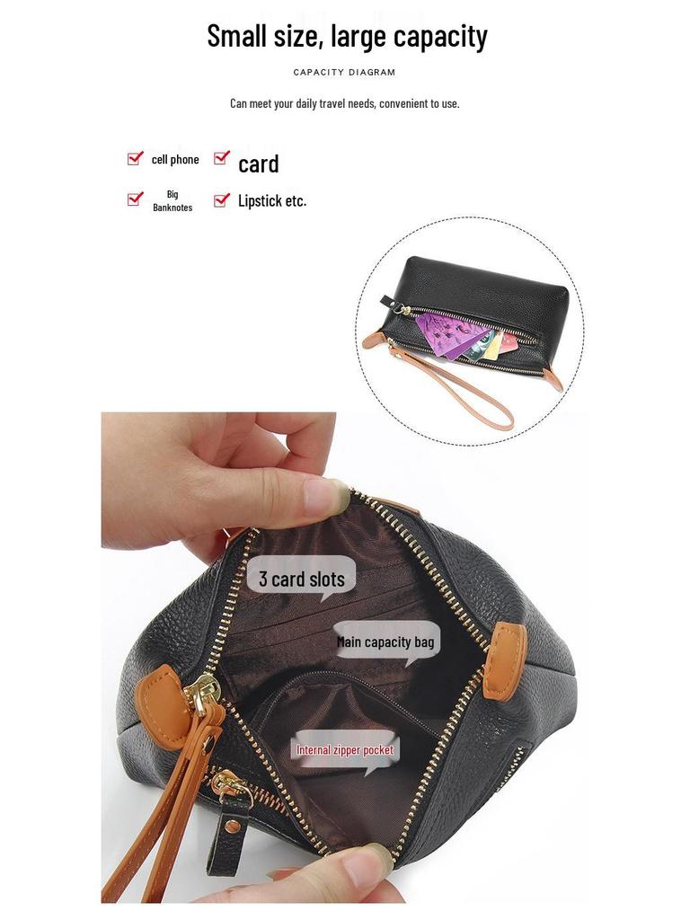 Women's Long Genuine Leather Wallet - Large Capacity, Lightweight, Fashionable Color Block Clutch with Zipper