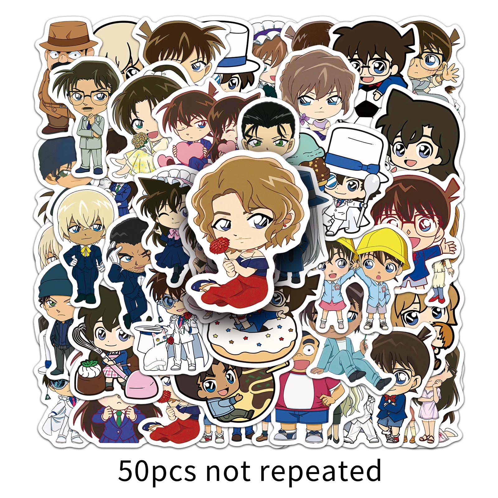 50 Q Version Detective Conan Waterproof Stickers: Cute Japanese Anime for Diaries, Planners, DIY Decor, Small Storage Box (50 Sheets)