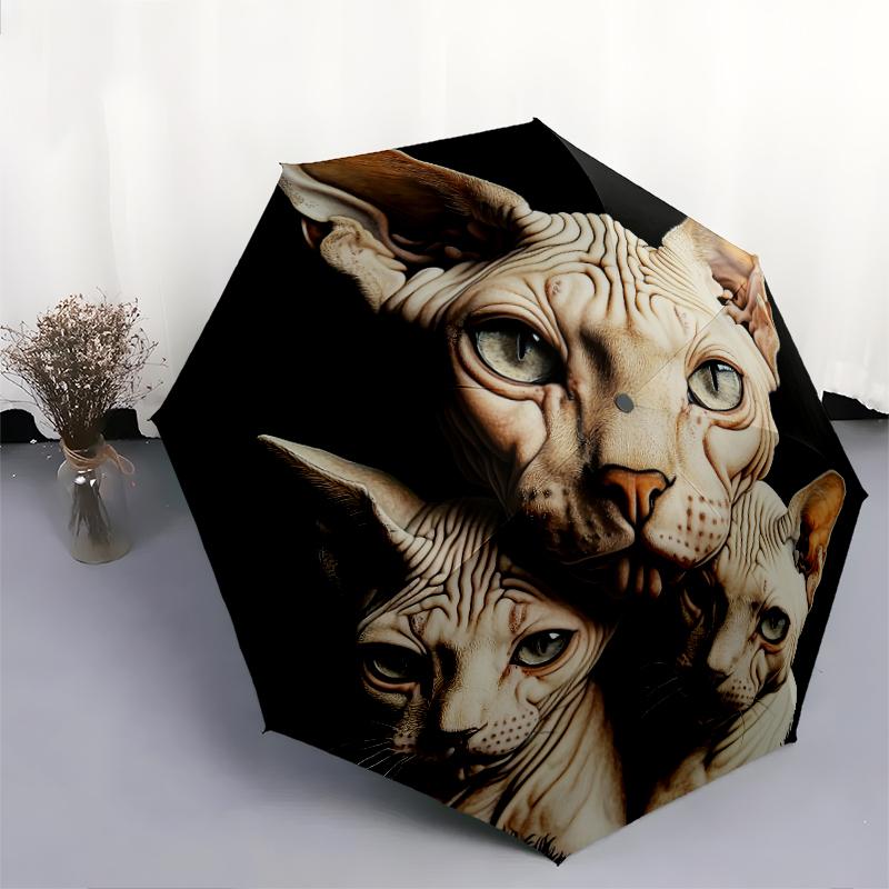 Vzor černá bezsrstá kočka, automatický skládací deštník, přenosný a skládací design, 8 výztuh, vánoční nebo narozeninový dárek.