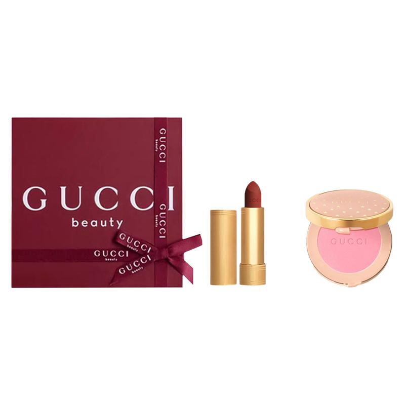 Gucci Velvet Mist Lipstick Star Moving Blush Gift Box Set Natural Complexion Modification Contour + Velvet Mist Lipstick#505+Star Blush#07