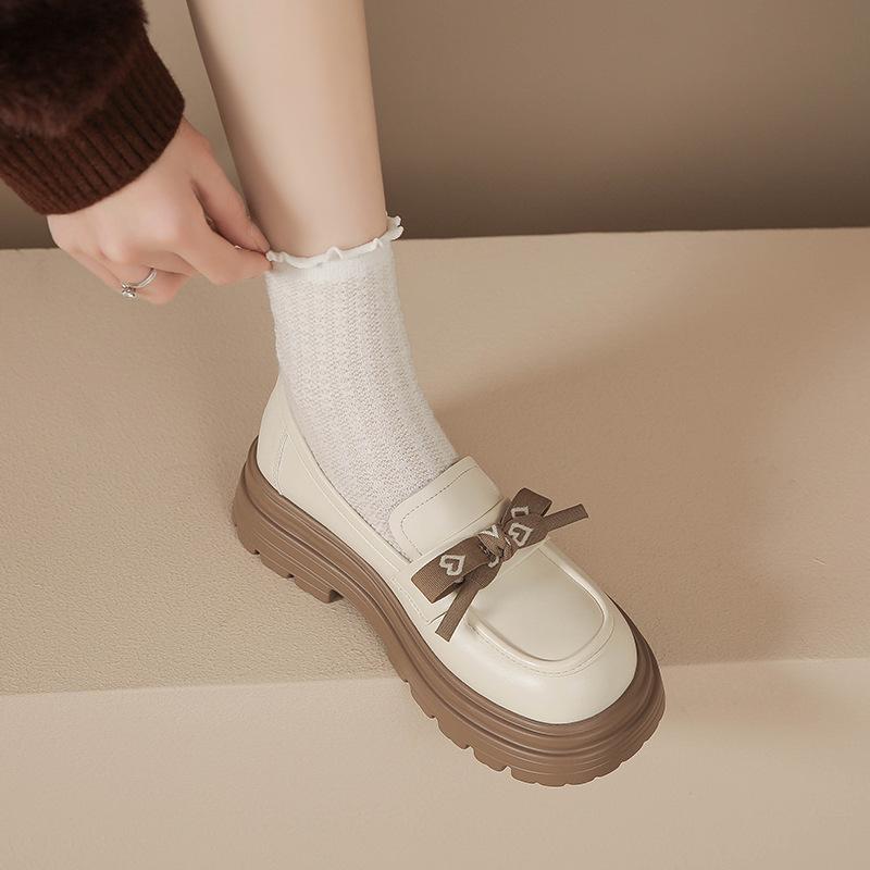 Wish Platform Oxford Shoe Style College Small Leather Shoes Shallow Mouth Butterfly Students Thick Heel Shoes