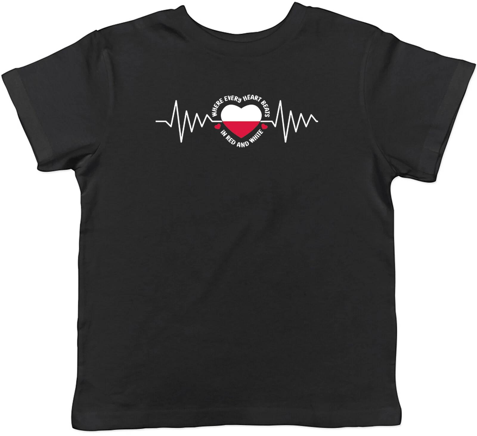 

Polska Poland Kids T-Shirt Every Heart Beats Red & White Childrens Boys Girls 100