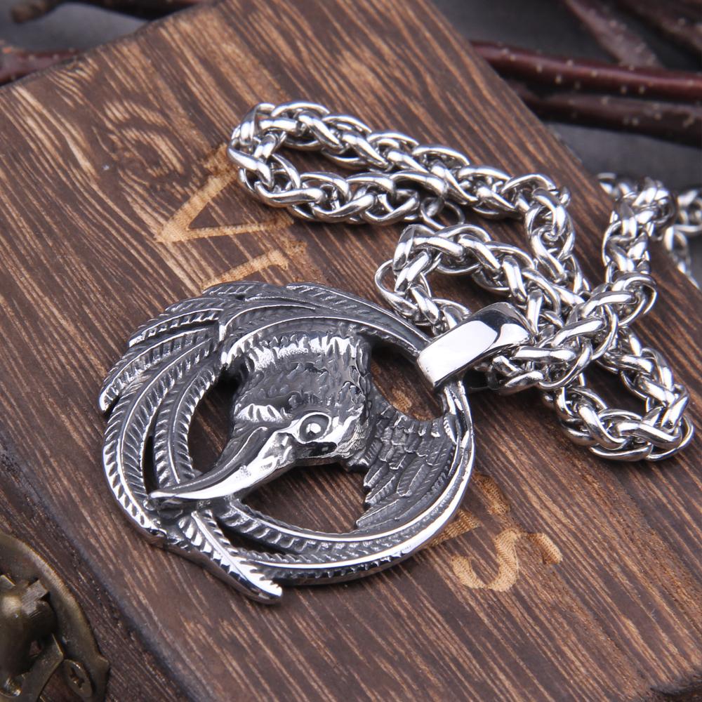 Vintage Norse Raven Necklace Odin Viking Pendant Crow Runes Thor Hammer Mjolnir Talisman for Men Women