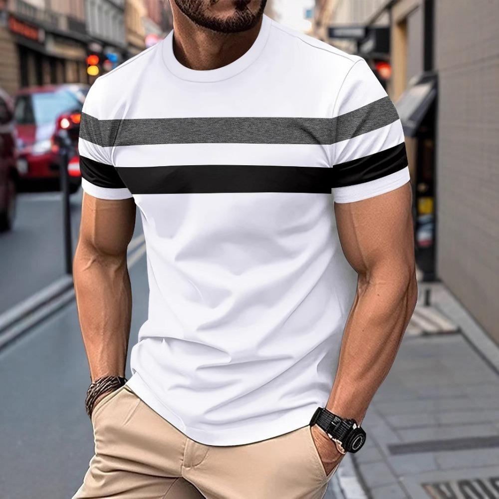 Summer Men's Round-neck Short-sleeved Patchwork Color-blocking Fashionable and Breathable Casual Top Short-sleeved T-shirt