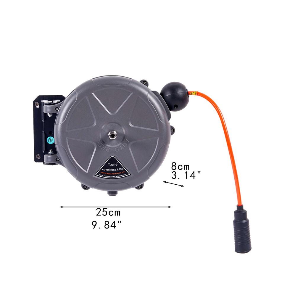 Avvolgitubo ad aria retrattile automatico con tubo dell'aria da 10M, riavvolgimento lento per lavaggio auto all'aperto, officina, garage, irrigazione giardino
