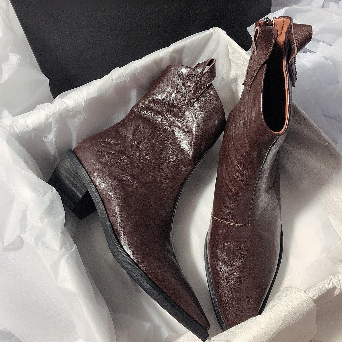 

Новые осенние британские квадратные тонкие V-образные задние молнии модные простые короткие сапоги в стиле вестерн 40