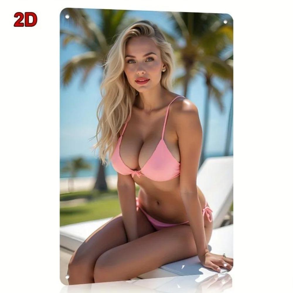 Retro Metalowy Znak Blaszany Vintage Plaża Kobieta w Bikini Sztuka Wystrój Ściany do Domu Baru Kawiarni