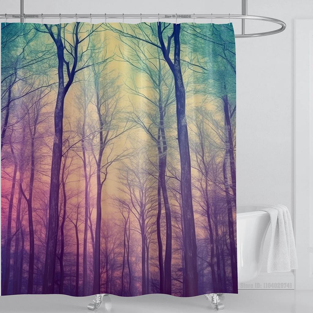 Mystical Forest Print Waterproof Shower Curtain - Stylish, Durable & Easy-Care Choice for Serene Nature-Inspired Bathroom Déco
