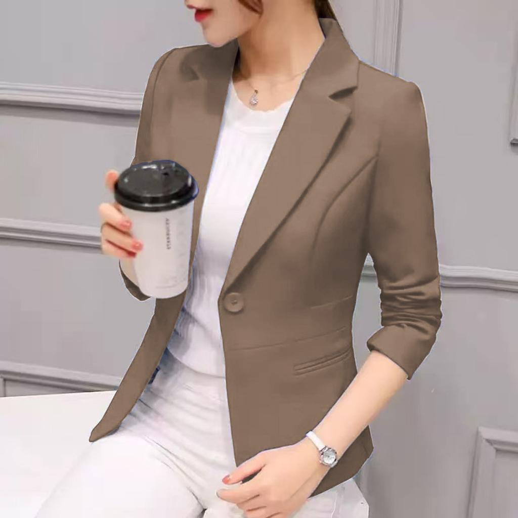 Women's Lapel Collar Long Sleeve Slim Fit Blazer Solid Casual Commuter Short Coat