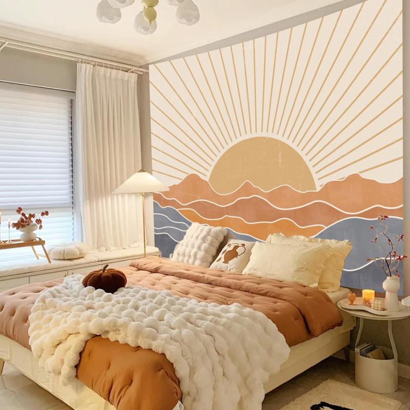 VIKAMA Bohemian Boho Tapestry Sunset Seascape Printed Wall Hanging Aesthetic Home Wall Decor for Living Room Bedroom Dorm Room