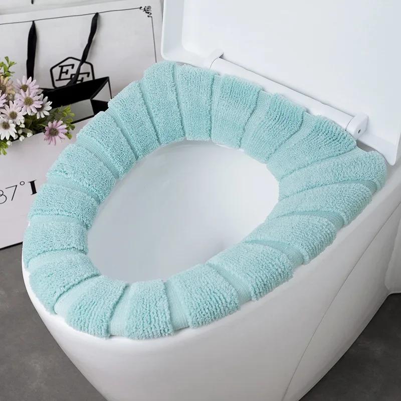 Winter Universal Toilet Seat Cover Winter Warm Soft WC Mat Bathroom Washable Removable Cushions with Flip Lid Handle Household