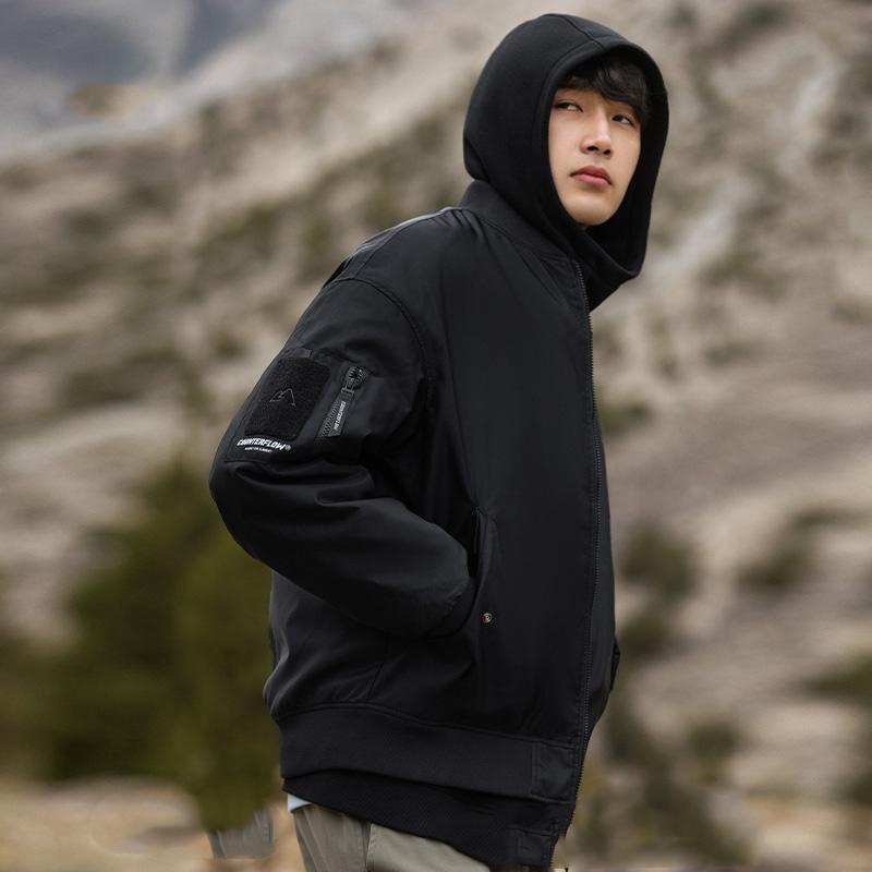 Li Ning CF Water Series S potiskem písmen Volná bunda s baseballovým límcem Unisex bunda Černá AJMT249-1