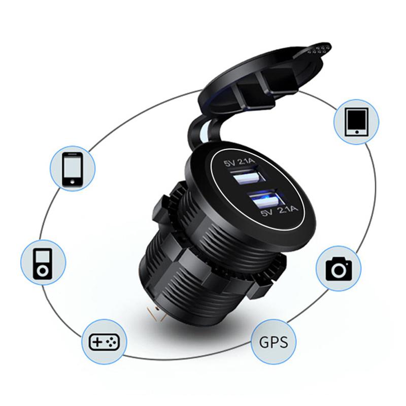 1Pcs 5V 2.1A/1A Car Charger Waterproof Port Socket Cigarette Lighter 12V/24V Dual Usb Outlet Replacement For Rv Camper Accessory