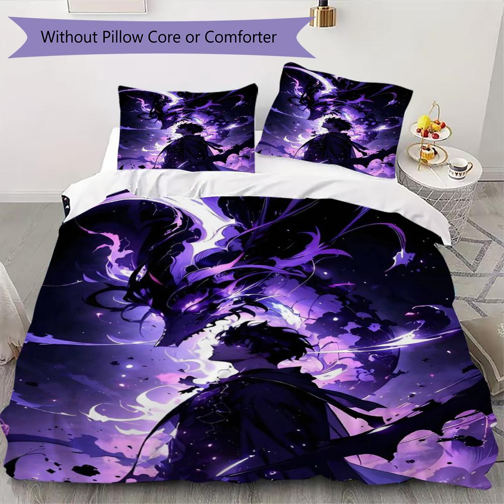 Solo Leveling Pattern Bedding,Quilt Set Quilt Cover Pillowcase Home Birthday Gift(1 * Duvet Cover + 2 * Pillowcase, Without Core)_lx
