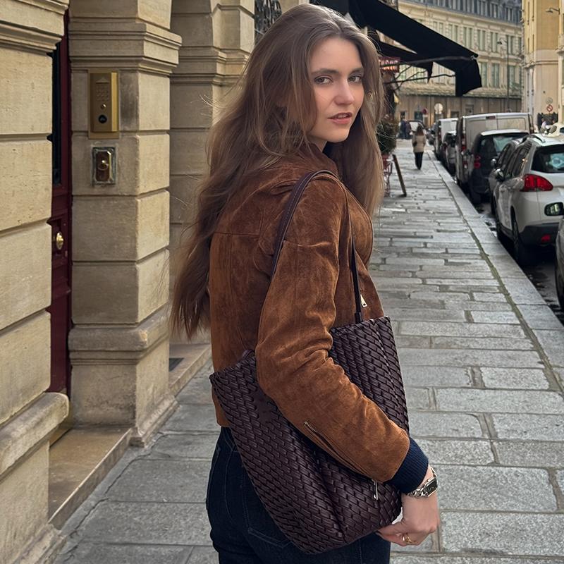 Turndown Collar Zipper Long Sleeve Brown Suede Jacket Windproof Warm Women's Retro Short Jacket Spring and Autumn