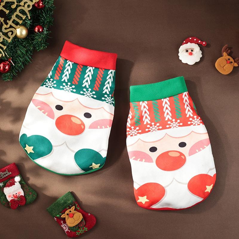 Christmas Old Man's face print Coat Pet Christmas Day Decoration hoodie Clothes Red and green classic style