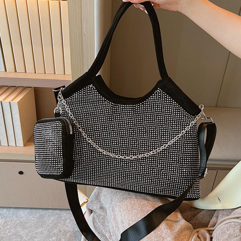 Yogodlns New Shiny Rhinestone Women's Large Capacity Shopping Totes Fashion Dinner Underarm Shoulder Bag Commuter Handbag