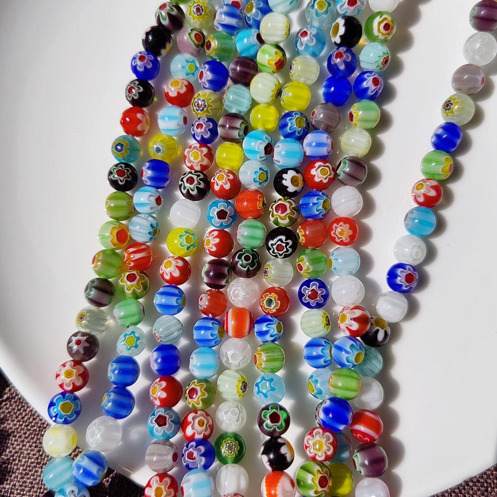 Millefiori Glass Beads 8mm - Round, Single Flower, Loose Beads for DIY Jewelry