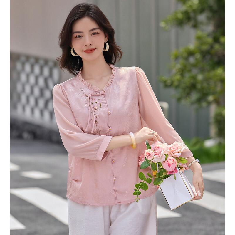 Elegante Blusa in Chiffon Ricamata in Stile Cinese