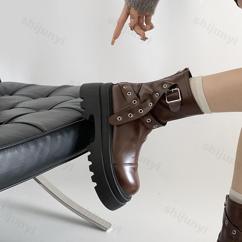 Fashion Women Ankle Boots 2025 Autumn Fashion Retro Comfortable Anti Slip Outdoor Short Boots Chunky Platform PU Leather Botas Mujer
