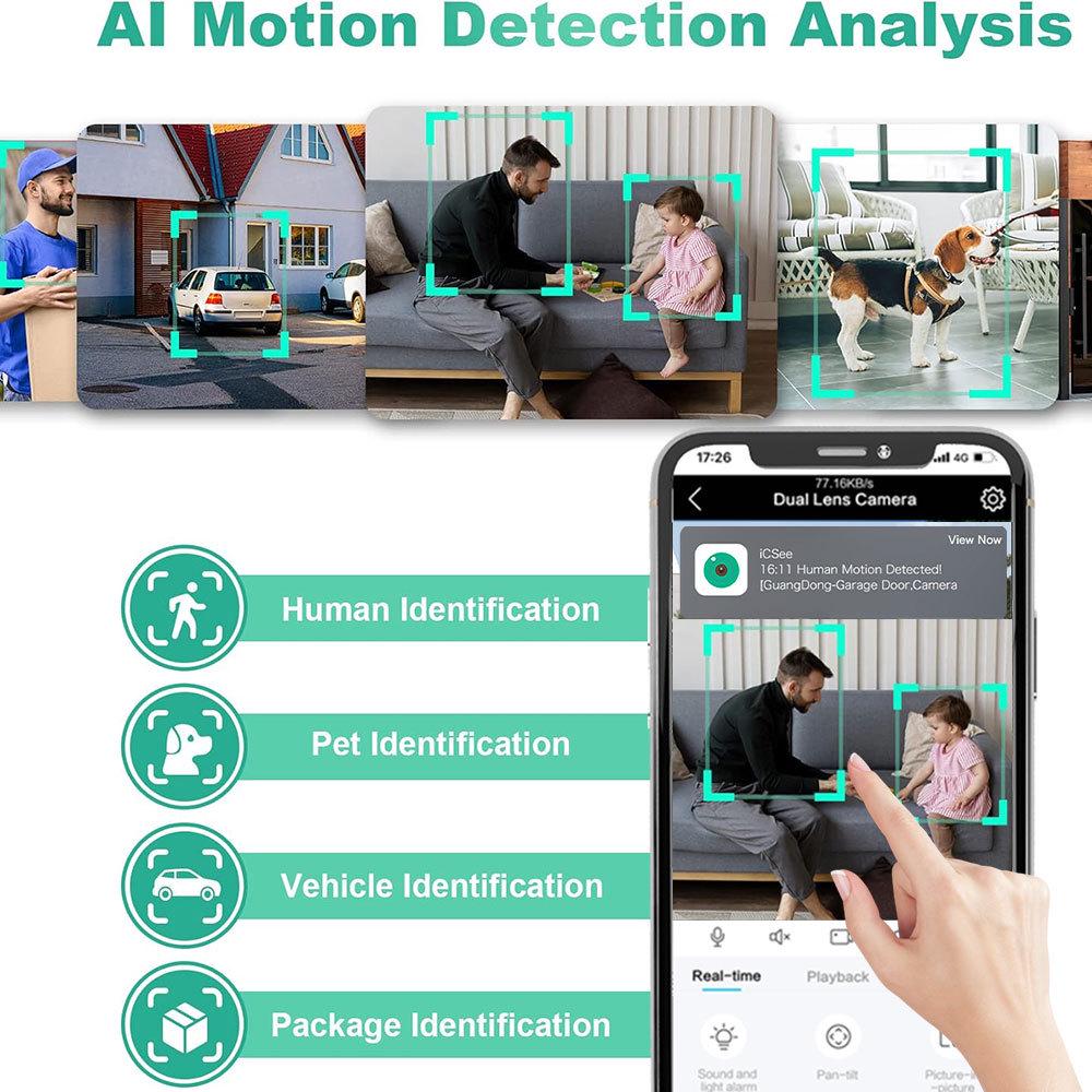 ICSee Dual-Lens 8MP HD Wireless Camera: 360° TPZ, Full Color, Waterproof for Indoor/Outdoor Use