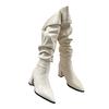 Knee High Women Boots Pointed Toe High Heels Sexy Shoes Winter Luxury Chunky Leather Shoes Chelsea Boots Elegant Pumps De Mujer