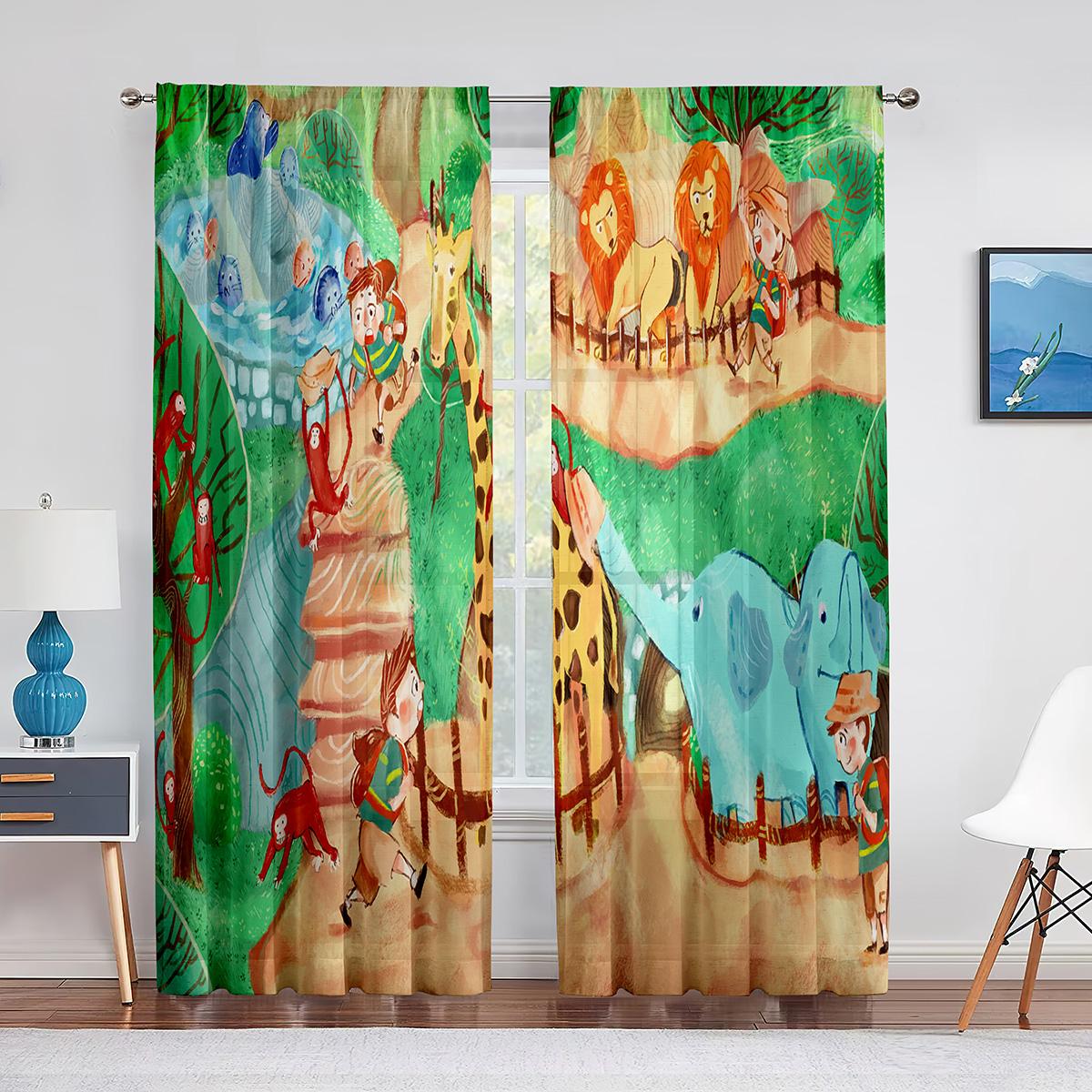 Мультяшный зоопарк тема оконные тюль занавески животные дикая природа тигр панда — фото 14