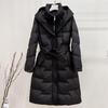 Warm Thickened Slim Fit Down Coat Long Hooded Knee Length Solid Color Casual Waist Slimming Winter Jacket