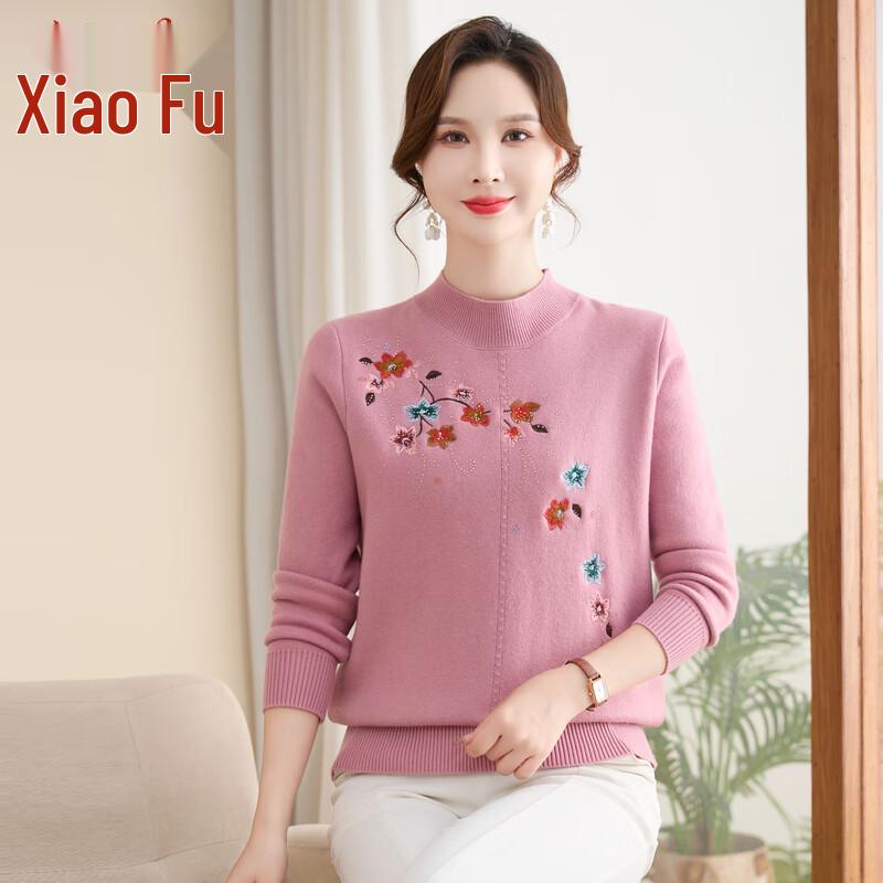 Damen bestickter Fleece-gefütterter Rollkragenpullover