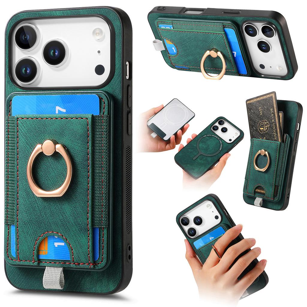 For iPhone 17 Pro Max Magnetic Case PU Leather Back Cover with Detachable Card Holder