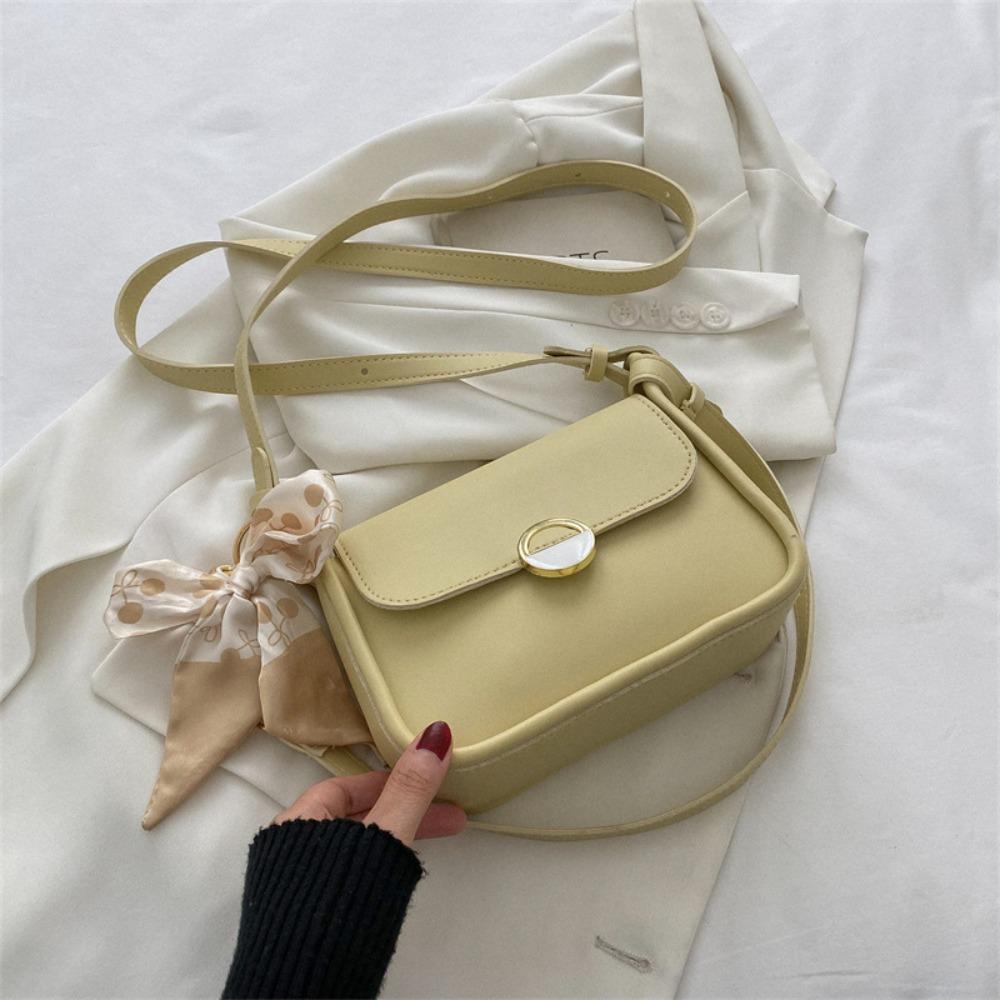 

PU Leather Shoulder Bag with Ribbon Chain Crossbody Bag Fashion Small Square Bag Mobile Phone Style C