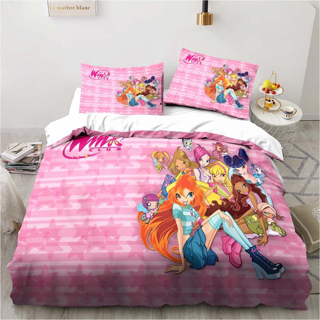 Set di biancheria da letto Kawaii Anime Winx Letto a tre pezzi Singolo Doppio King Size Set di letto per adulti e bambini Set copripiumino per bambini Regalo per bambini