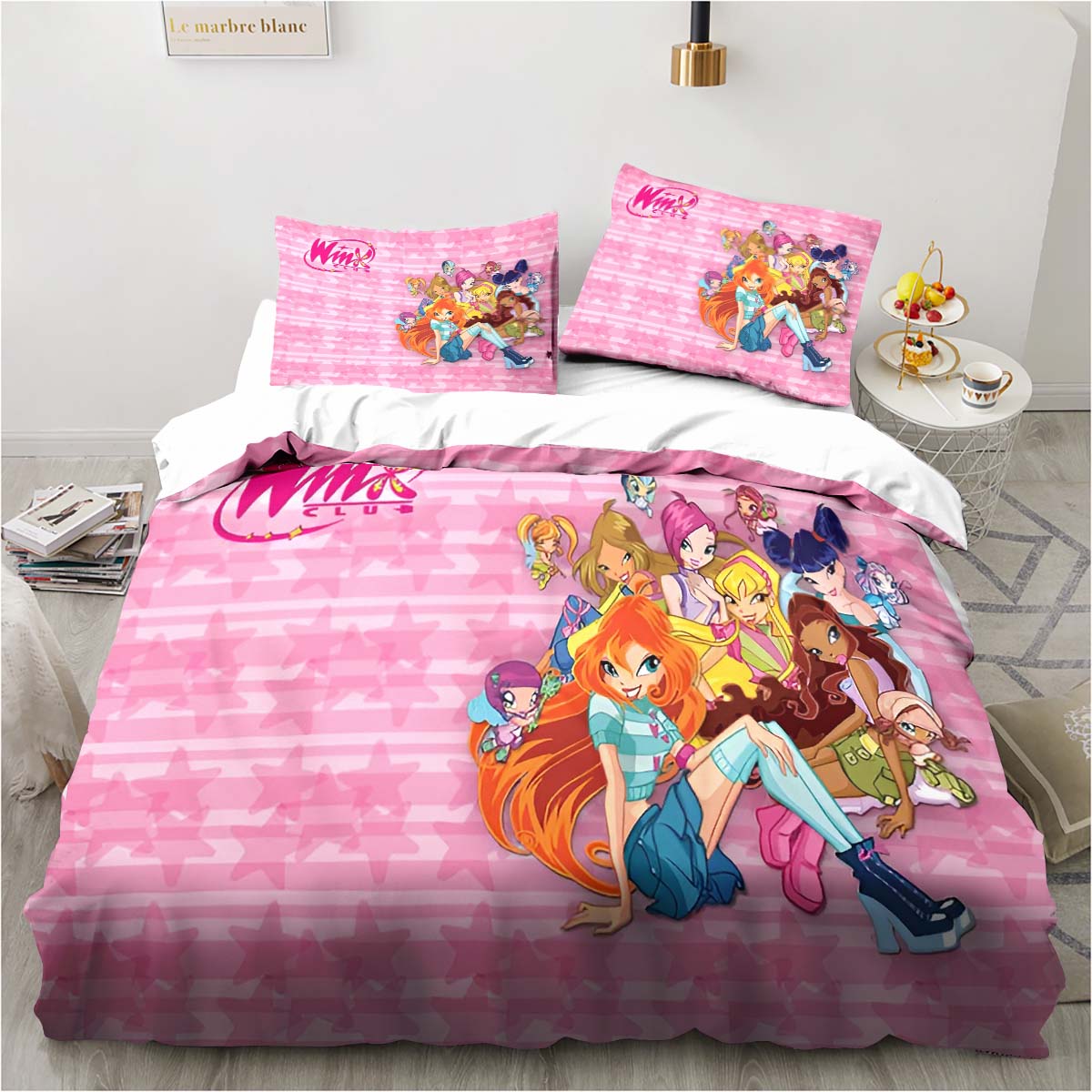 

Kawaii Anime Winx Комплект постельного белья Кровать из трех предметов Односпальная двуспальная кровать размера King Size Комплект постельного белья для взрослых и детей Подарок для детей EU Twin 135x200cm