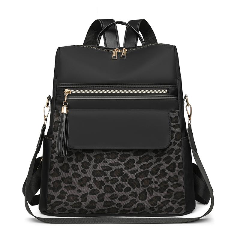 Vintage Leopard Print Backpack Women's Multi-functional Shoulder Bag Large Capacity Leopard Print Student Schoolbag