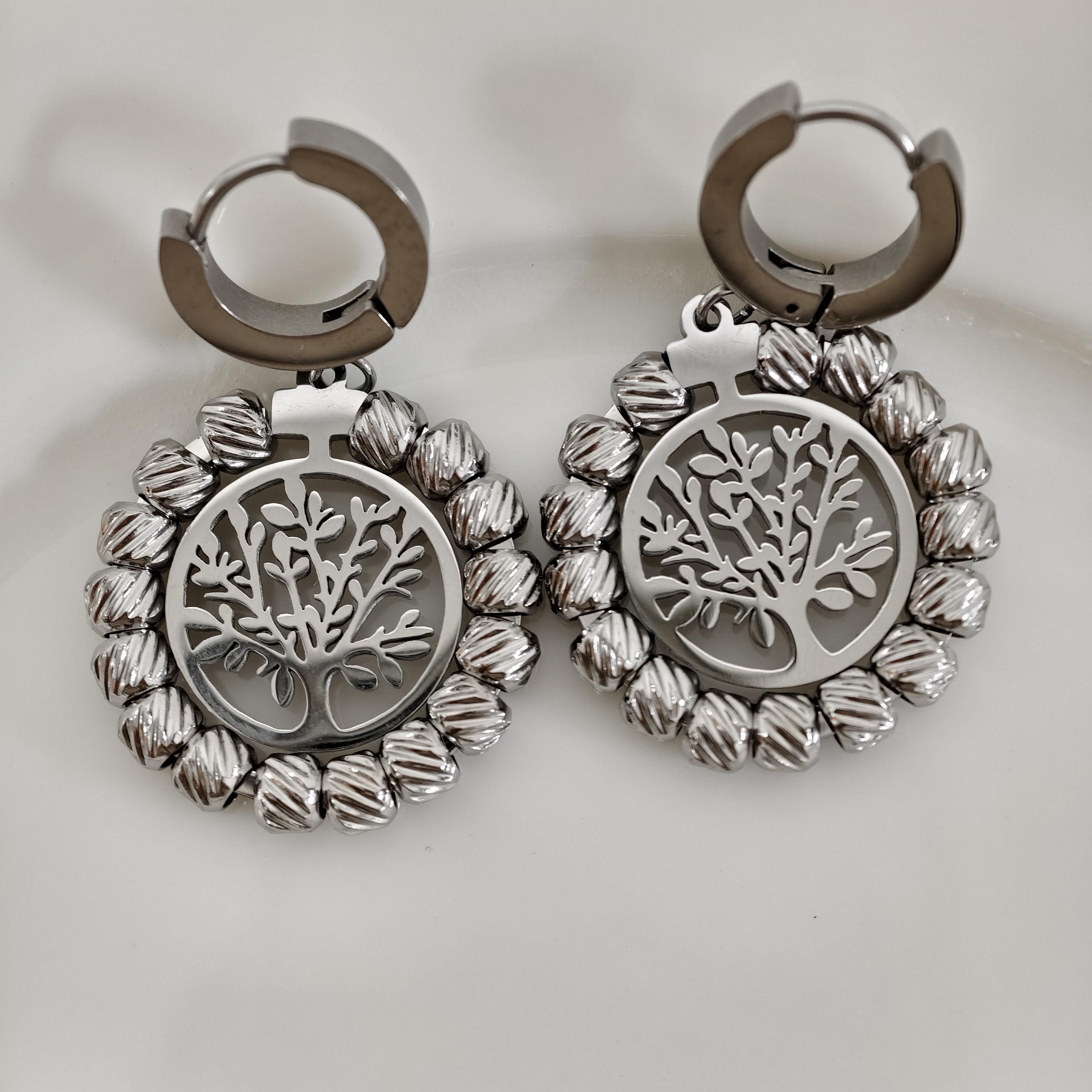 Fashion Gold Color 316L Stainless Steel Drop Earrings Hollow Design Life Tree Charm Earring Female Wedding Jewelry Gift