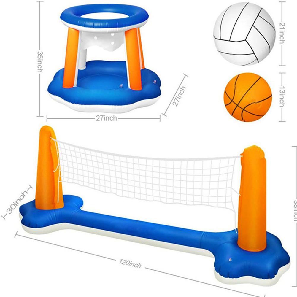 Floating Volleyball Set 2 In 1 Pool Volleyball Set & Basketball Hoop Pool Basketball and Volleyball Game for Kids Adults