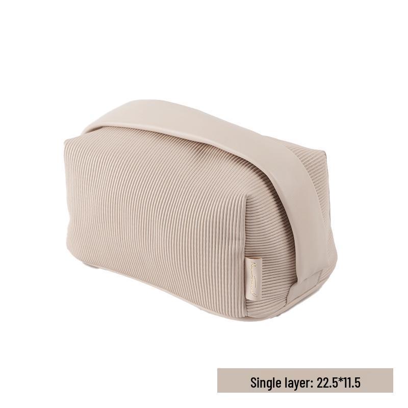 

Cream Toast High-End PU Waterproof Makeup & Toiletry Bag with Partitioned Layers, Large Capacity Storage