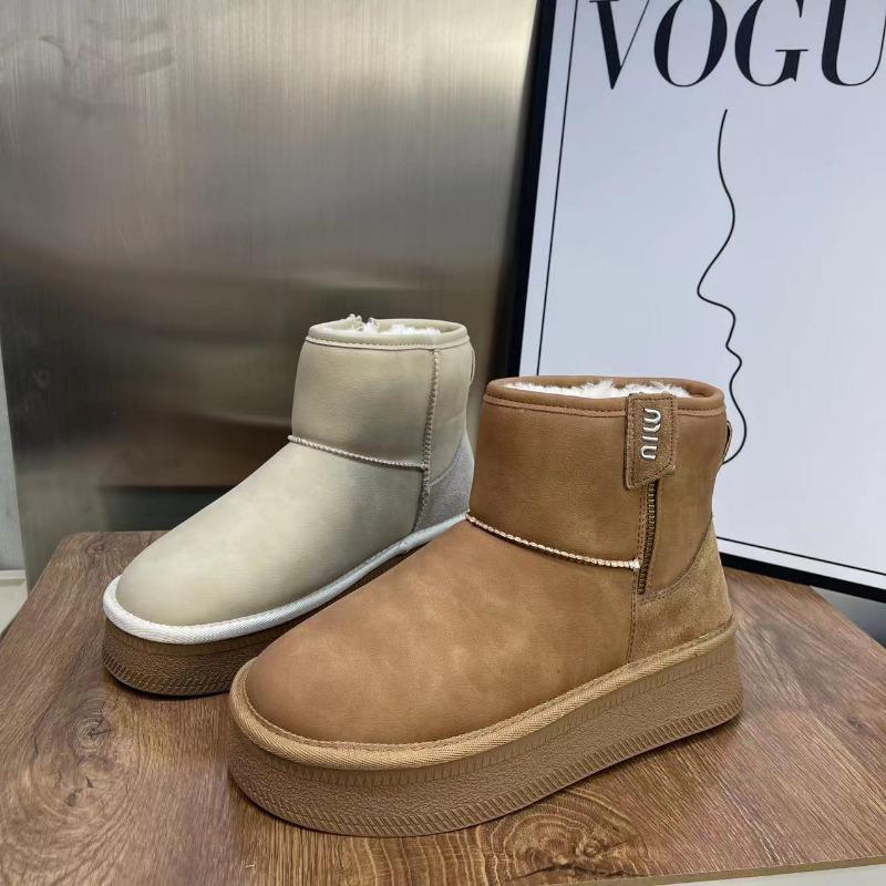 Snow Boots Short Boots Winter New Velvet Thickened Leather Thick-soled Waterproof and Non-slip Cotton Boots Small Short Boots