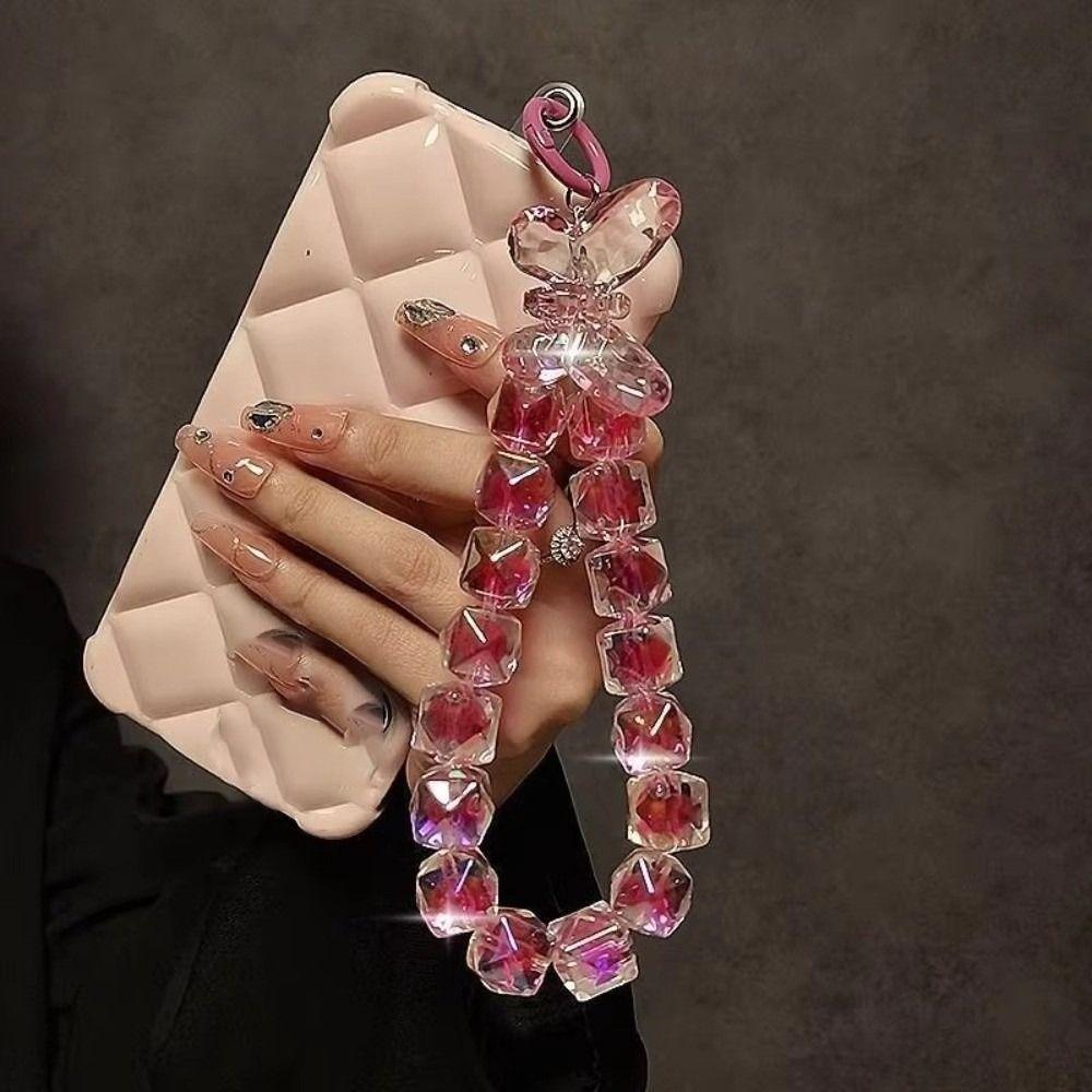 New Butterfly Sparkling Diamond Phone Chain Anti-loss Portable Colorful Beaded Hanging Bag Keychain Short Phone Charm