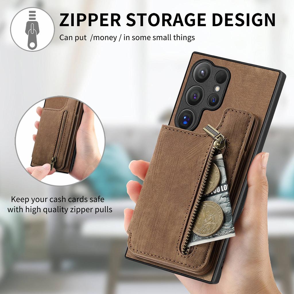 Zipper Cards Solt Wallet Leather Double Buckle Magnetic Case For Samsung Galaxy S24 Ultra S23 Plus S22 A55 A35 A15 A05 Cover
