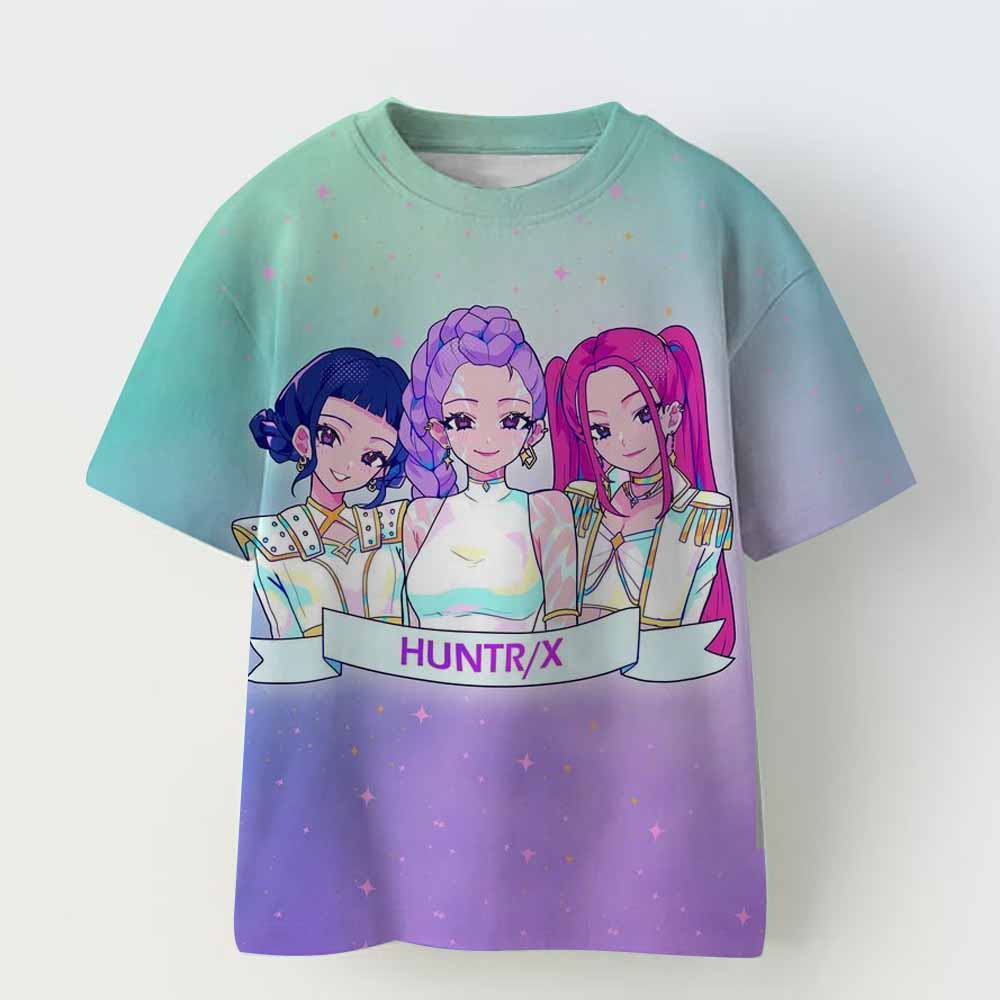 

Аніме KPop Мисливці на демонів Huntr/x Футболки Дитячі Хлопчики Дівчата Літні Повсякденні Топи з коротким рукавом Мультяшні KPop Мисливці на демонів Футболка 150
