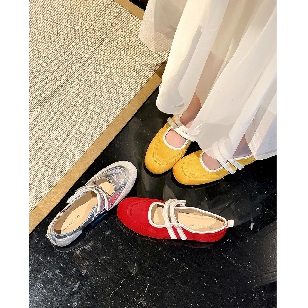 6338-2 Höhensteigernde Sport-Mary-Jane-Schuhe Damen Vielseitige Rote Ballerinas Ballett Deutsche Trainingsschuhe