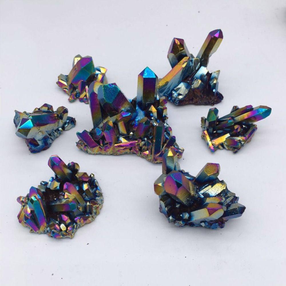 Rainbow Titanium Quartz Rough Grinding Reiki Stone Crystal Cluster Specimen Mineral Stone Ornaments