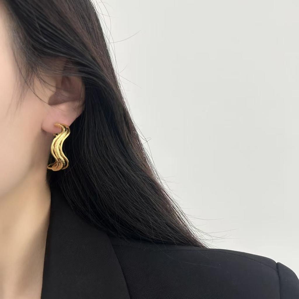 Irregular Ring Earrings, Earrings, Personalized Design, High-Grade Metal, High-Grade Temperament, Cold Wind, Retro Light Luxury Earrings.