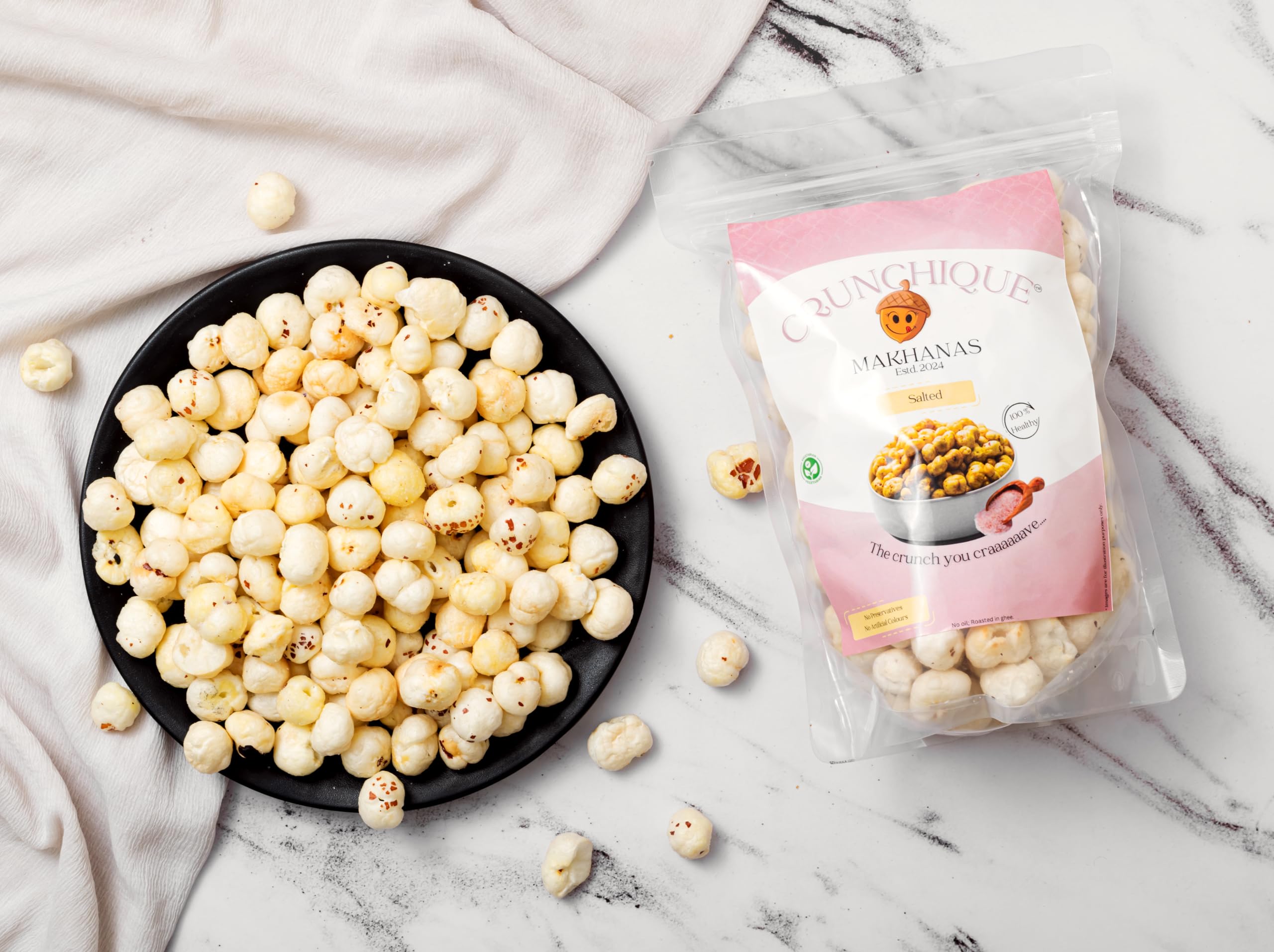 Crunchique Ghee-Roasted Himalayan Pink Salt Roasted Makhana | Light & Crunchy Snack | Ghee Roasted | Gluten-Free | No Trans Fat | 100g (PACK OF 3)