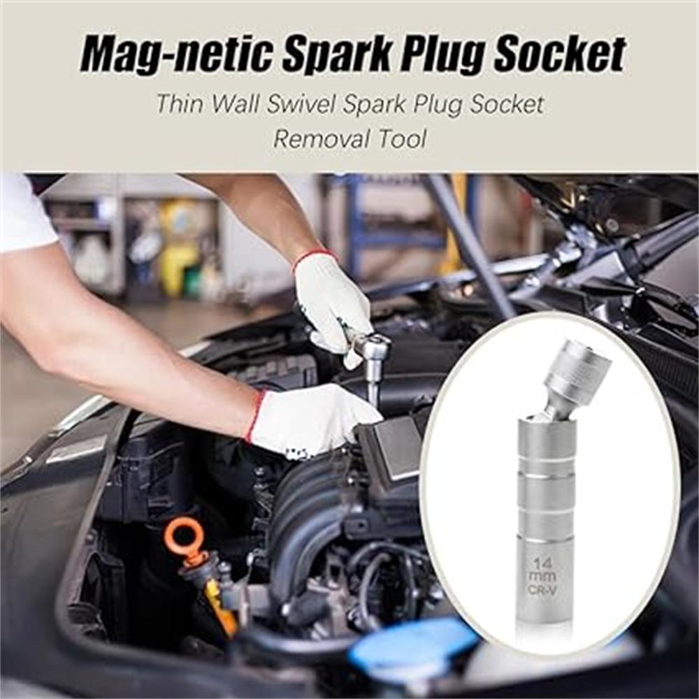 Sada nástrčných klíčů na zapalovací svíčky do auta Prodloužený univerzální kloub Magnetický klíč Nástroj pro demontáž 3/8" pohon CR-V 12-hran 14mm