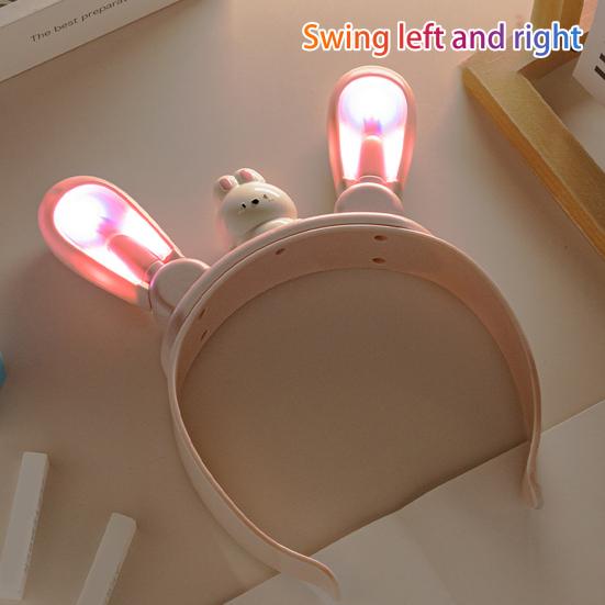 Bunny Ear Headband with Color-Changing Lights Rechargeable Movable Swinging Ears Hairband for Fun