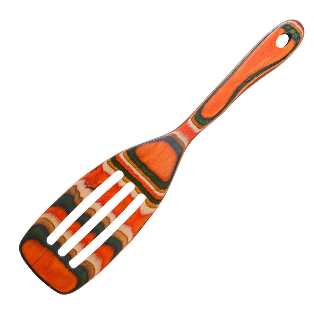 Colored Wooden Kitchen Set: Non-stick Ladle, Strainer, and Spatula.